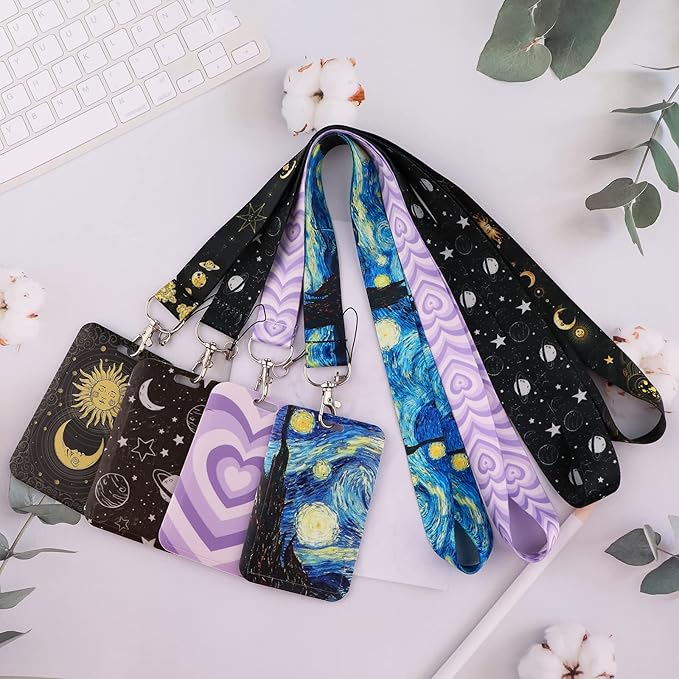 Blue Art Starry Night Lanyard for Keys ID Badge Holder Lanyard & Retractable Badge Reel Clip Cool Van Gogh Key Lanyard for Women Men Girls for ID Badges Nurse Neck Lanyard ID Holder