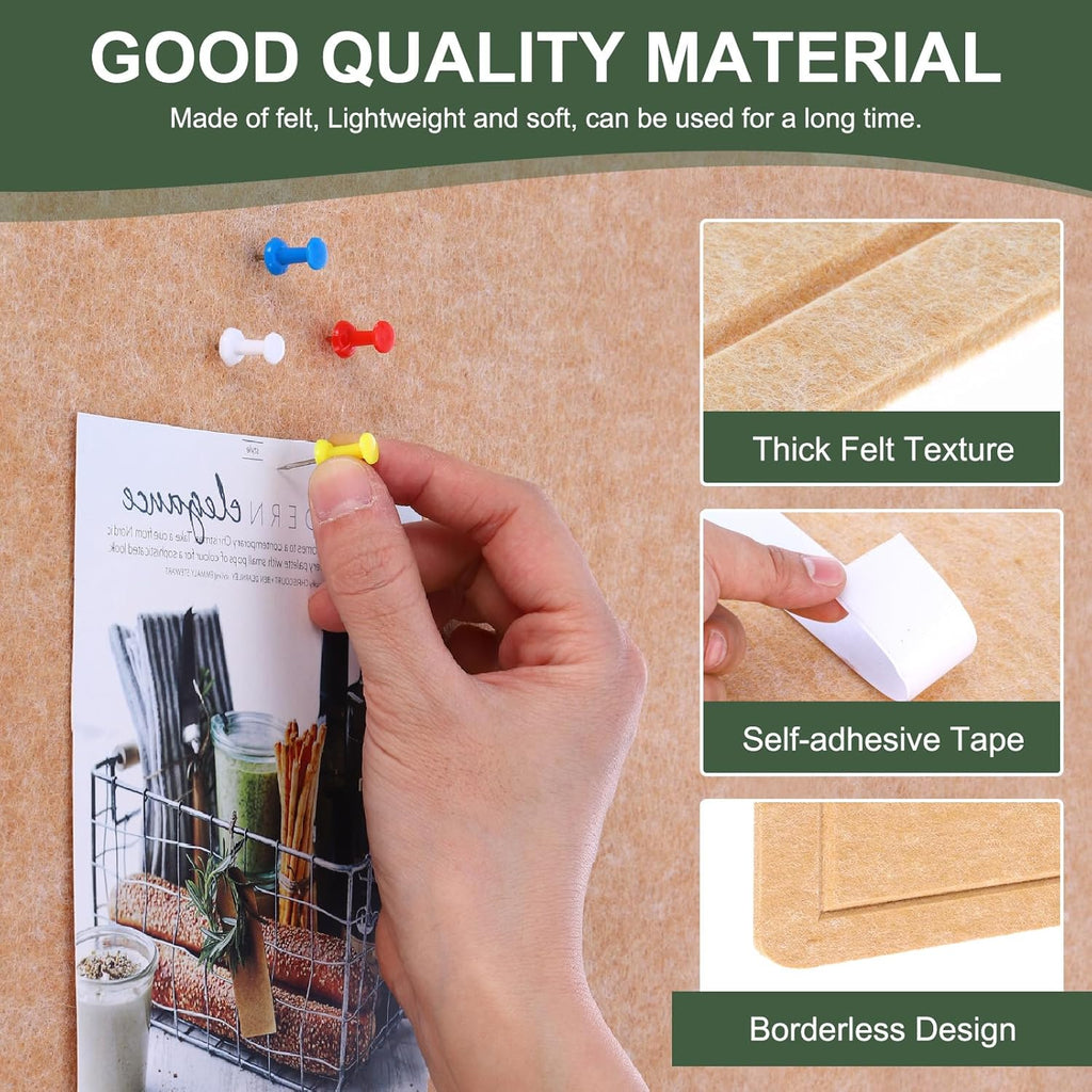 YOKIVE Felt Bulletin Board, 31.5 x 24 -Inch Foldable Decorative Pin Board Self Adhesive Felt Cork Board with 20 Pushpins, Great for Wall, Photo Display, Paste Note, Schedule(Beige Brown)