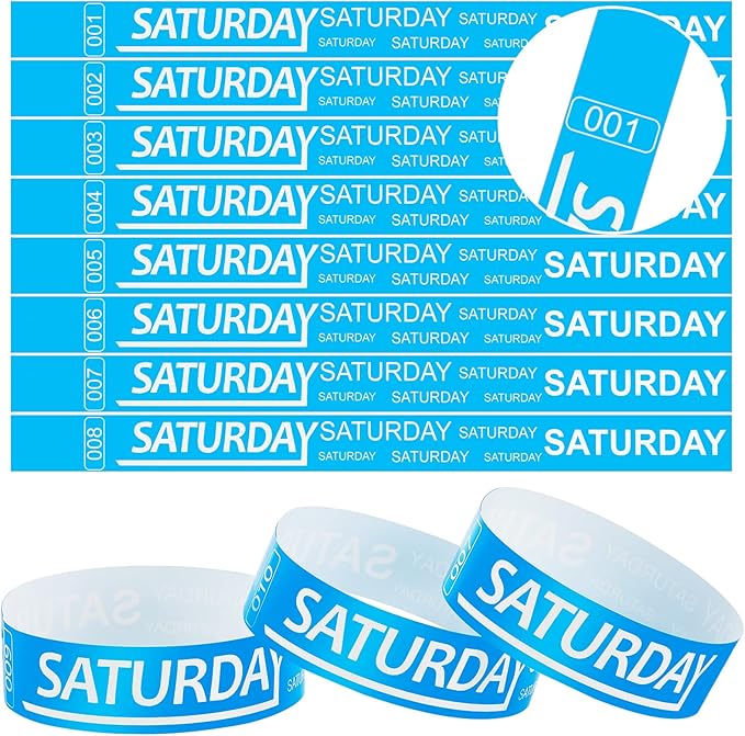 Henoyso 600 Pcs Saturday Paper Wristbands Event Wristbands Paper Bracelets Wristbands Numbered Waterproof Party Wristbands for Events Day of The Week(Blue)