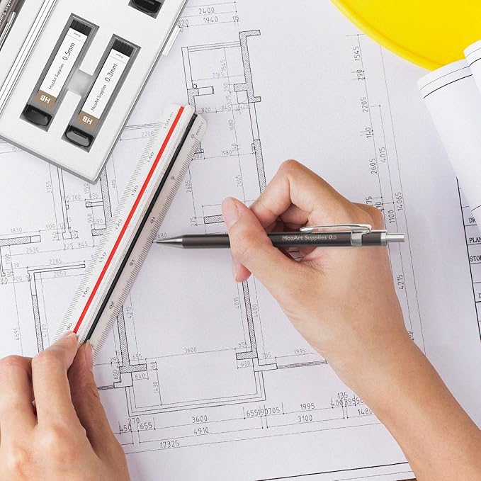 MozArt Mechanical Pencil Set with Case - 4 Sizes: 0.3, 0.5, 0.7 & 0.9mm with 30 HB Lead Refills Each & 4 Eraser Refills -Sketch, Drafting, Art, Drawing Supplies (Nickle)