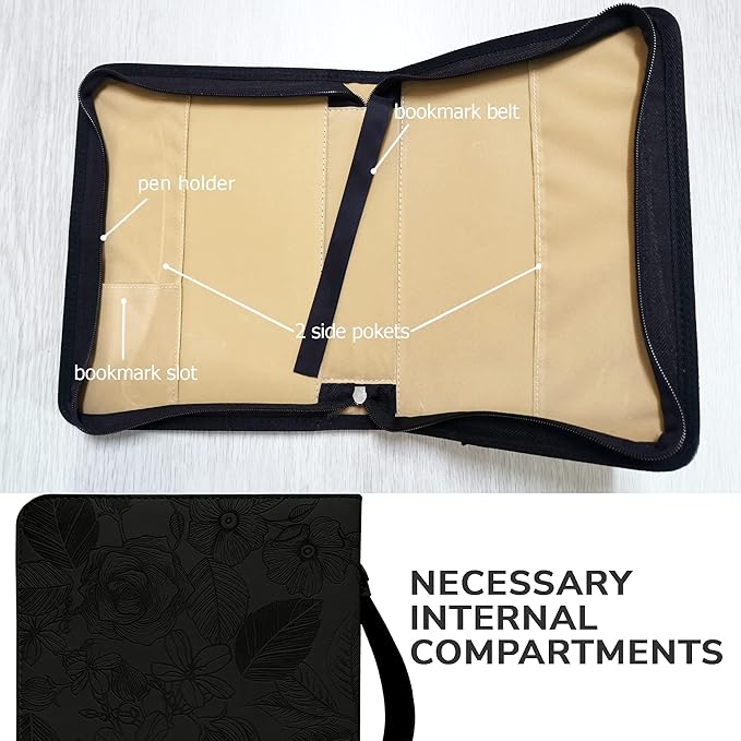 DEHITE Briefcase for Women – Leather Carrying Bag Extra Large Size – | Fits Book 11.12x8x2.12 IN | Pen Slots | Zippered Pocket | Premium Faux Leather | – Black Christian Gift Accessory