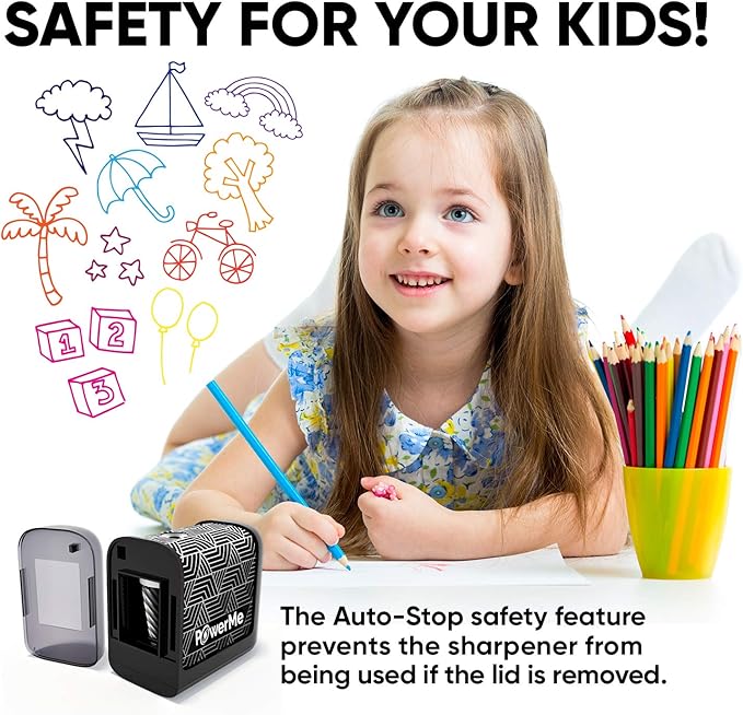 Electric Pencil Sharpener - Pencil Sharpener Battery Powered for Kids, School, Home, Office, Classroom, Artists – Battery Operated Pencil Sharpener For Colored Pencils, Ideal For No. 2 (Black)