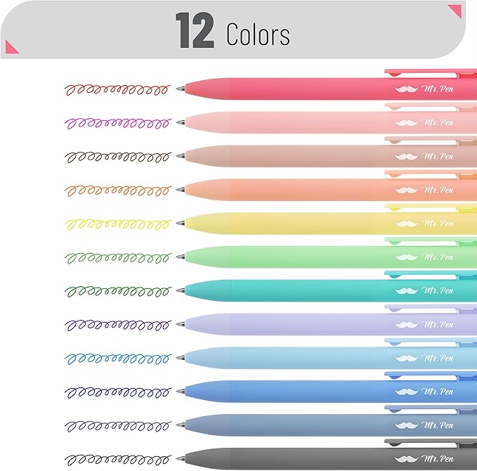 Mr. Pen- Retractable Gel Pens, 12 Pack, Fast Dry, Gel Pens Fine Point 0.7mm, Retractable Pens, Cute Pens, Gel Ink Pens, Aesthetic Pens for Journaling, Fine Tip Pens