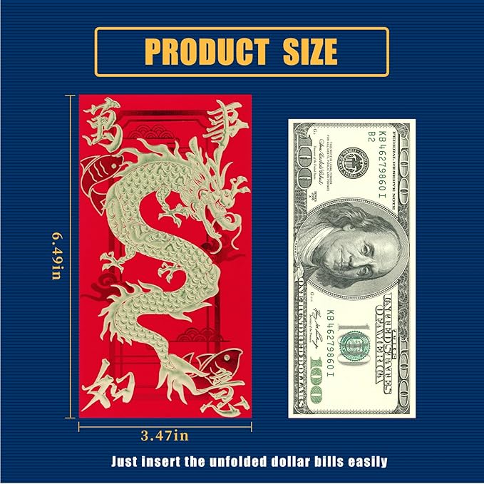 Red Envelopes Chinese New Year Dragon 2024, Lunar New Year of the Dragon Envelope Large Interoffice Envelopes Red Packet Hong Bao with 6 Different Gold Embossed Patterns (18 Pcs 6.69*3.54in)