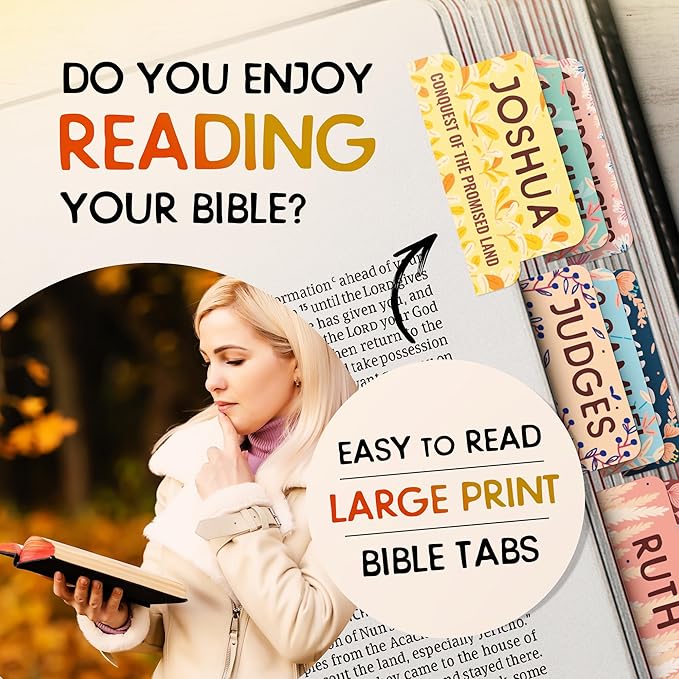 Bloom Beauty Bible Tabs for Women – Soul Nourishing Book Summaries – 66 Peel-and-Stick Large Print Laminated Bible Tabs | Bible Study Supplies Gold, Journaling Accessories, Gifts, the Shepherd of Life