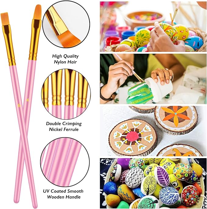 Paint Brushes Set, 20 Pcs Paint Brushes for Acrylic Painting, Oil Watercolor Acrylic Paint Brush, Artist Paintbrushes for Body Face Rock Canvas, Kids Adult Drawing Arts Crafts Supplies, Blue+Pink