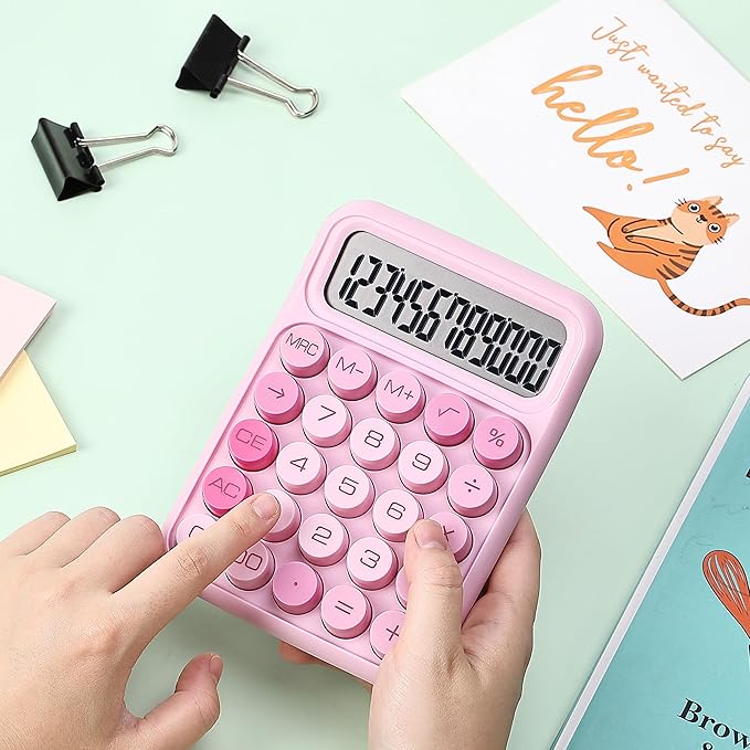 Mr. Pen- Mechanical Switch Calculator, 12 Digits, Large LCD Display, Pink Calculator Big Buttons, Mechanical Calculator, Calculators Desktop Calculator, Cute Calculator, Aesthetic Calculator Pink