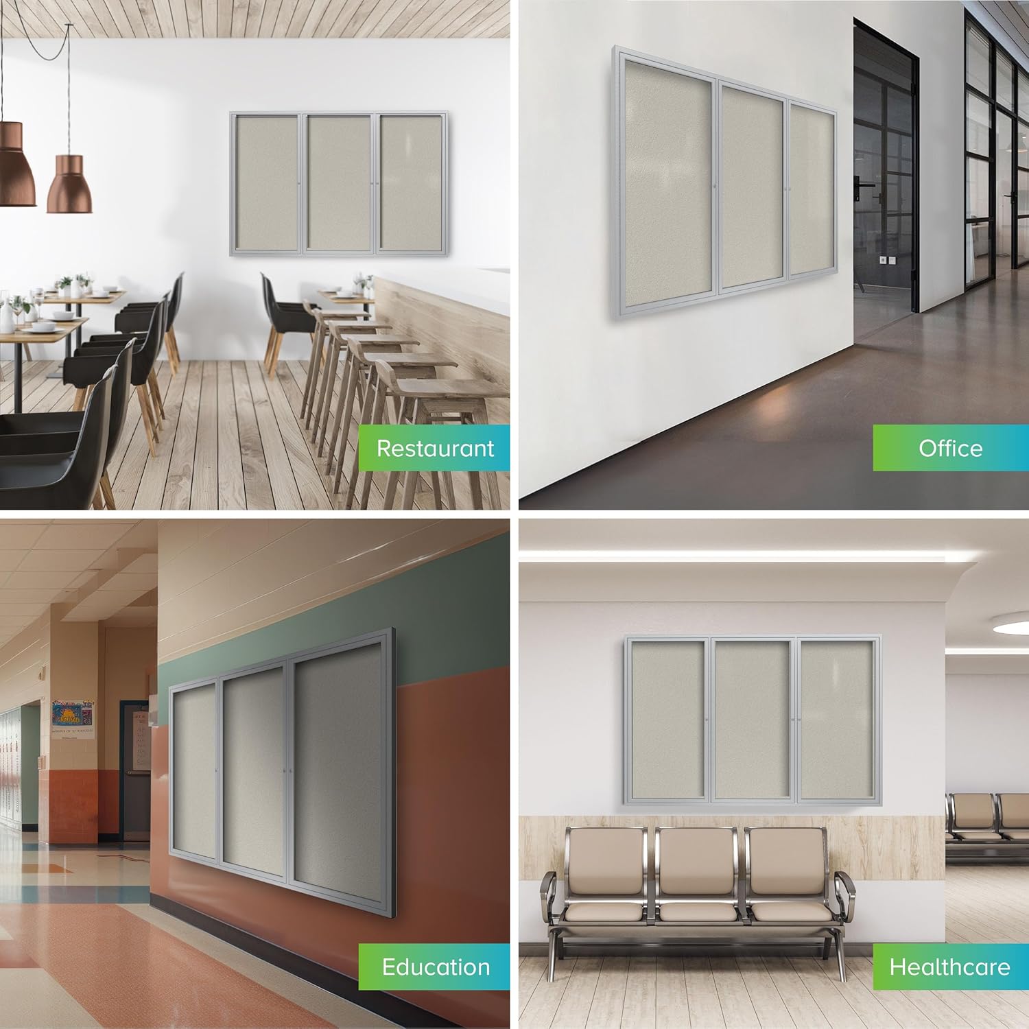 Ghent 48"x96" 3-Door Outdoor Enclosed Vinyl Bulletin Board, Shatter Resistant, with Lock, Satin Aluminum Frame - Ivory (PA34896VX-185), Made in the USA