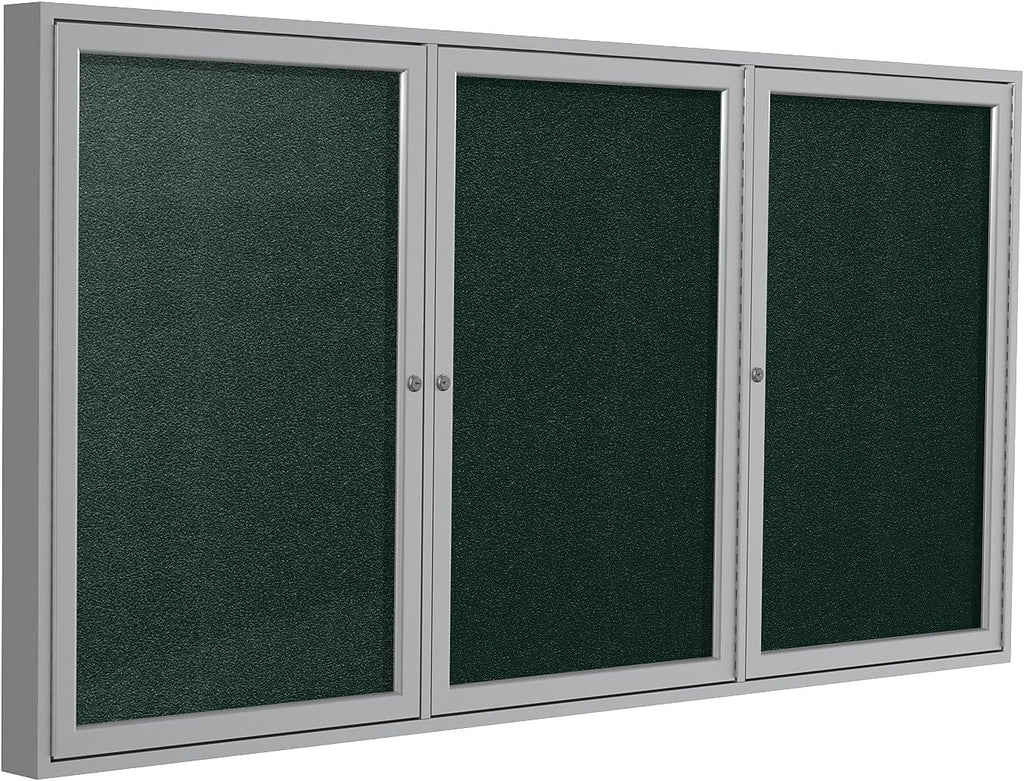 Ghent 48"x72" 3-Door Outdoor Enclosed Vinyl Bulletin Board, Shatter Resistant, with Lock, Satin Aluminum Frame - Ebony (PA34872VX-183), Made in the USA