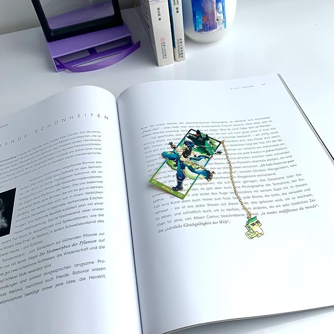 Genshin Impact Kinich Metal Bookmark - Anime Figure Merch with 3D Display Box - Birthday Gifts for Fans Friends Gamer Book Lovers - Zllada