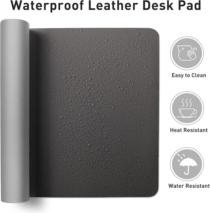 Aothia Leather Desk Pad Protector, Mouse Pad, Office Desk Mat, Non-Slip PU Leather Desk Blotter, Laptop Desk Pad, Waterproof Desk Writing Pad for Office and Home (Gray,23.6" x 13.7")