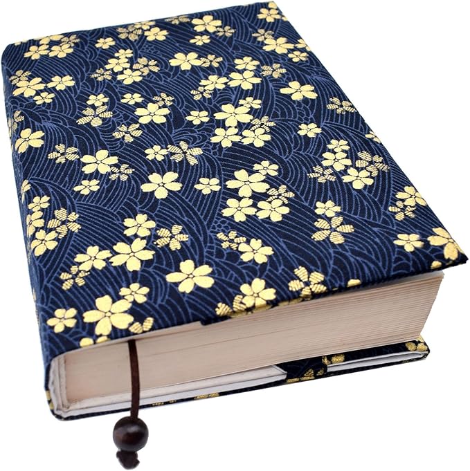 BLBMH A5 Book Cover for Paperbacks- Adjustable Fabric Book Sleeve Cover Protector Fit for 5.5x8.2 inch Hardcover Softcover Book Novels Notebook -Blue Cherry Blossoms