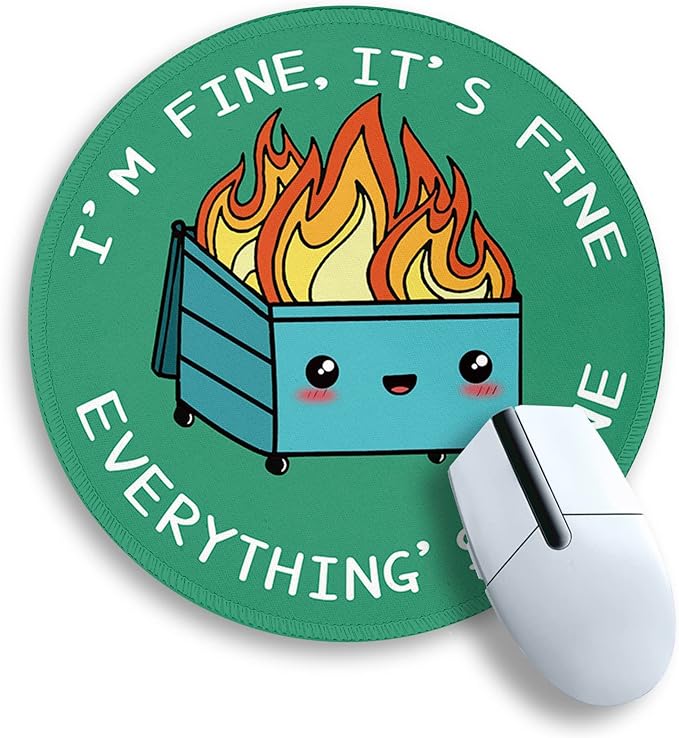 Funny Dumpster on Fire Round Mouse Pads for Desk, Cute Mousepad for Laptop Gaming Women, with Stitched Edge Non-Slip Rubber Base, Funny Green Home Office Decor Desk Accessories Cute Office Supplies