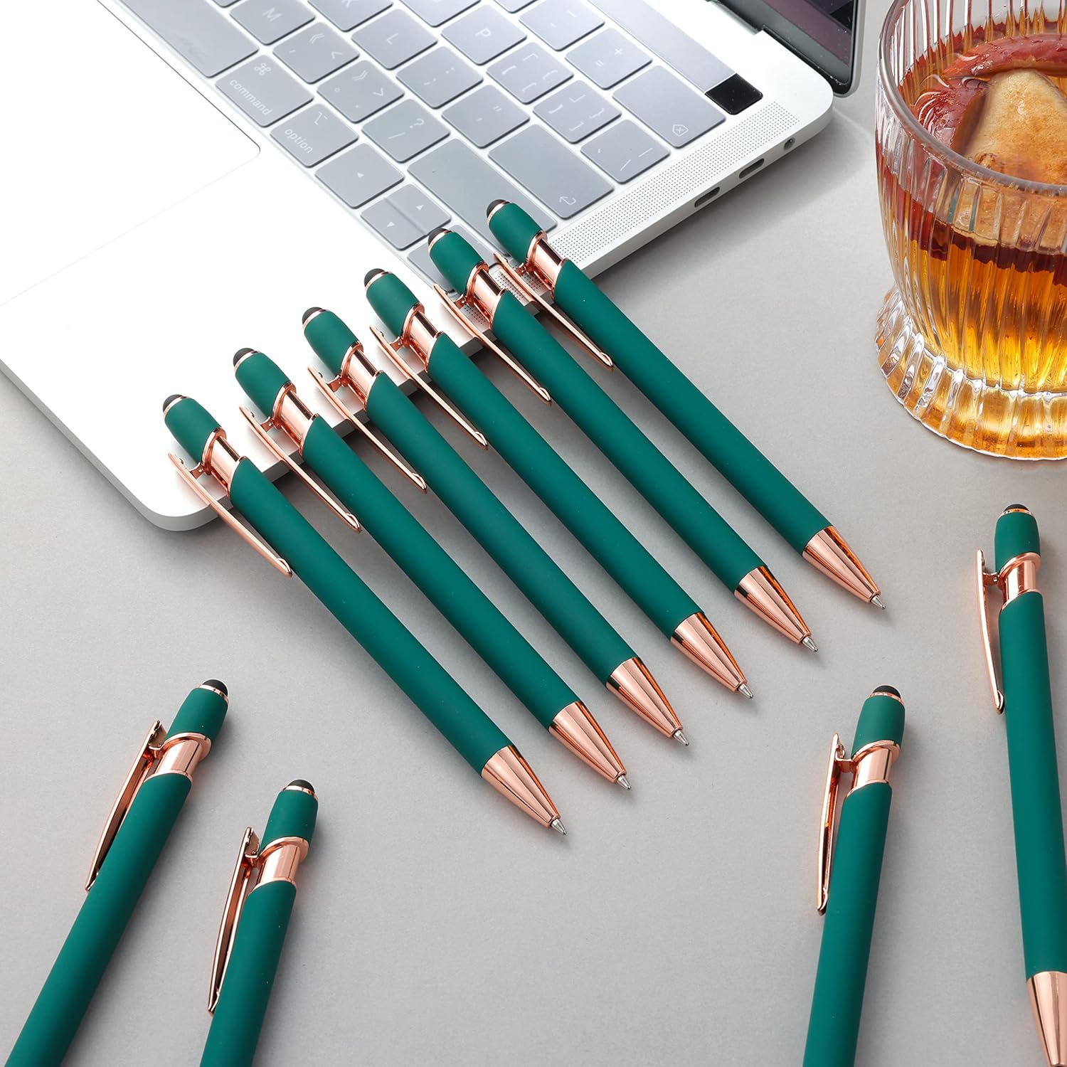 12 PCS 2 in 1 Stylus Ballpoint Pen with Stylus Tip, 1.0 mm Black Ink Metal Pen Stylus Pen for Touch Screens (Rose Gold & Green)