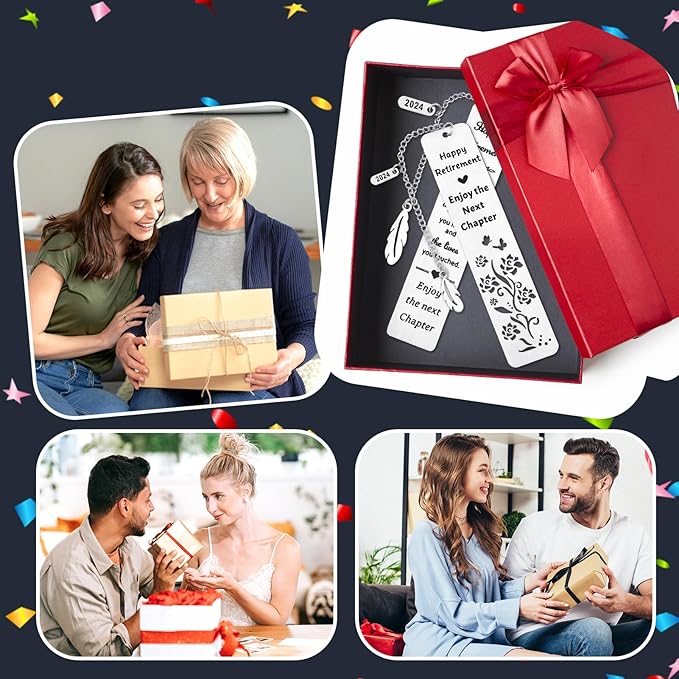 Retirement Gift for Woman Men Happy Retirement Bookmark Set Bulk Metal Book Marker Tassels for Book Lovers Coworker Reader Teachers Employee Friends Adults Going Away Appreciation Gifts 2024