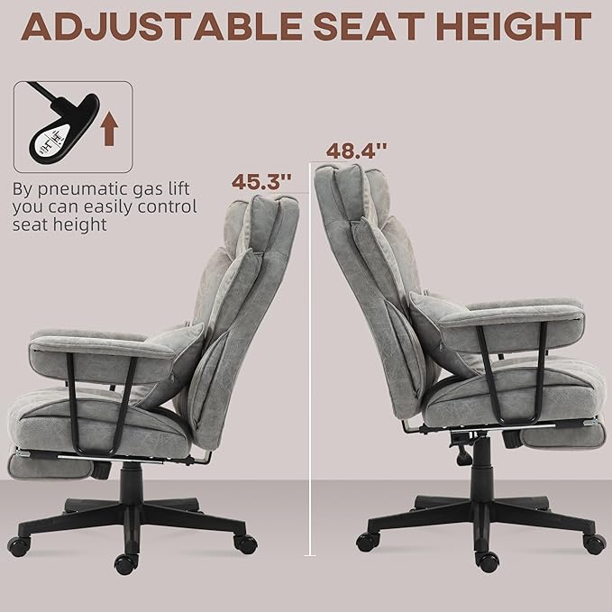 HOMCOM Executive Office Chair, 400LBS Big and Tall Office Chair with Foot Rest, Microfiber Computer Desk Chair with Lumbar Support, Reclining Function and Wide Seat, Gray