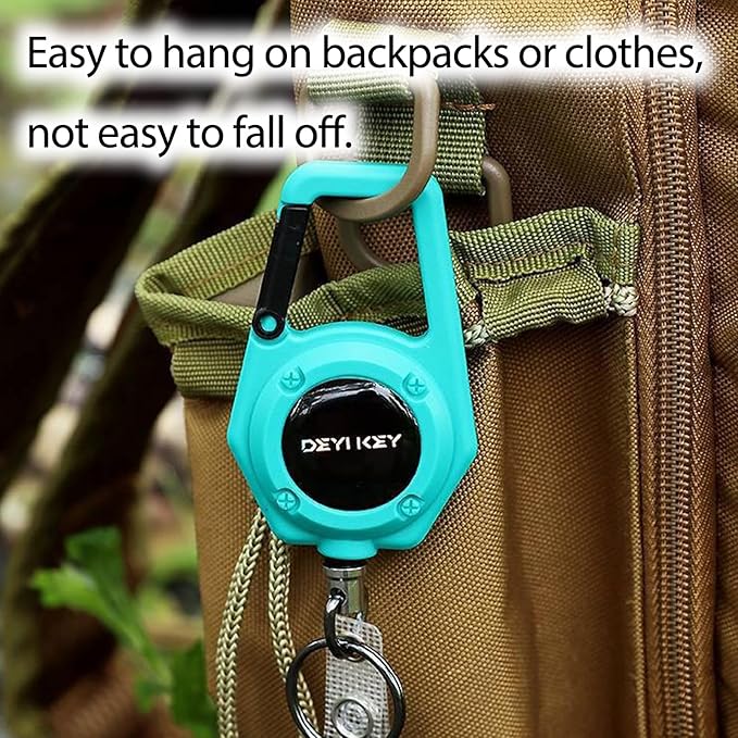 Retractable Keychain Heavy Duty, Multitool Carabiner Badge Holder, Retractable Keychain Clip Id Holder, Tactical ID Badge Reel with 29.5" Steel Retractable Cord, 2Pack Green