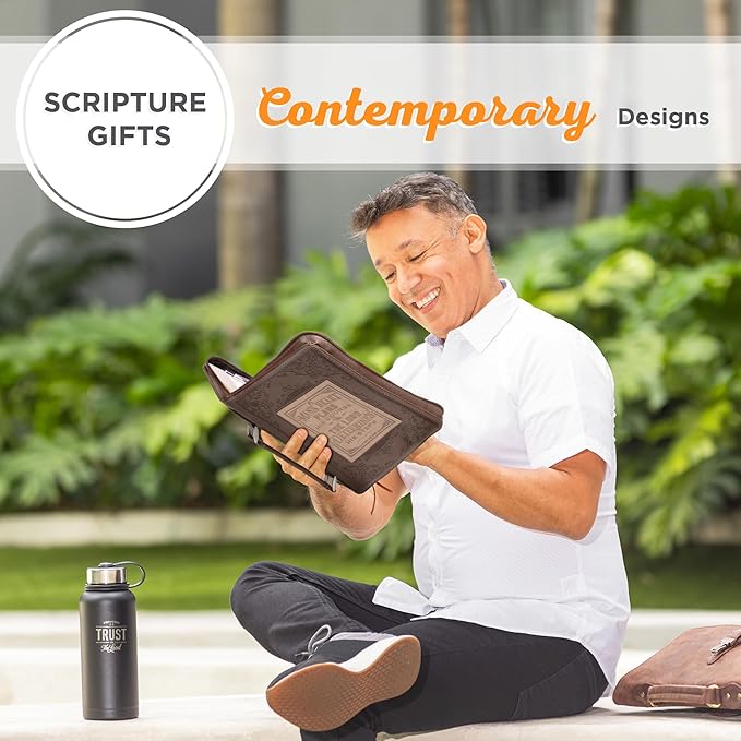 Christian Art Gifts Men's Classic Bible Cover A Man’s Heart Proverbs 16:9, Brown/Tan Faux Leather, Large