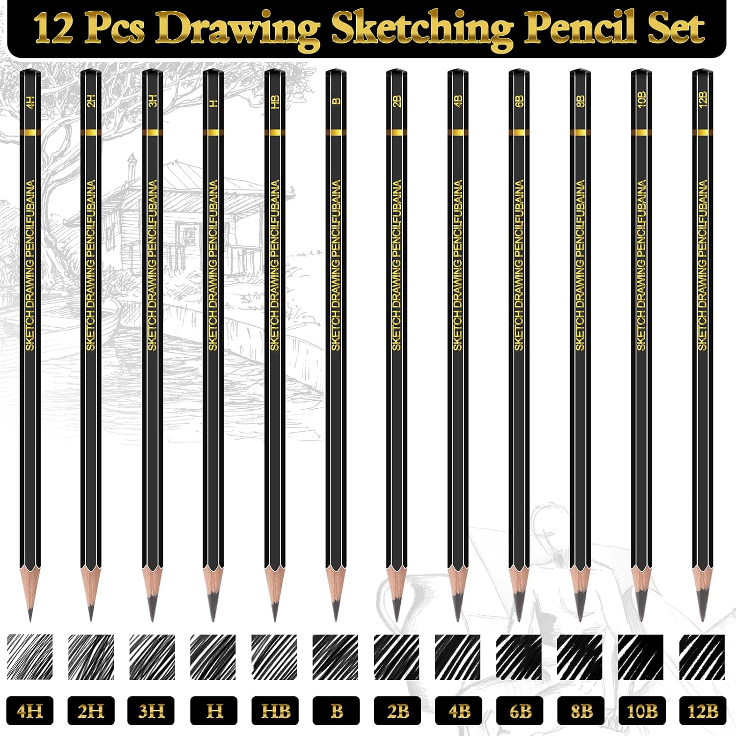 12 Pcs Drawing Sketching Pencil Set Professional (12b - 4h) Graphite Charcoal Gift Bulk for Artists Beginners, Pro Artists, Drawing Art, Sketching
