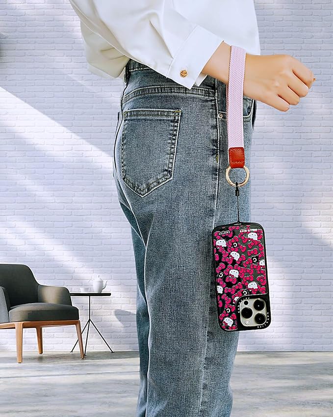 Wristlet Keychain for Women Stretchy Wrist Keychain Lanyard for Phone Case Wallet Id Card Badges (Sand Pink)