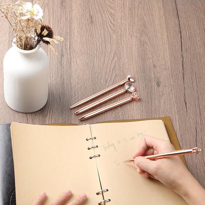 amassan 4Pcs Ballpoint Pens Set, Cute Pens with Crystal Diamond for Journaling, Black Ink Pen Gifts for Wedding Office Desk Supplies, Sand Glitter Pen for Women Office Decor