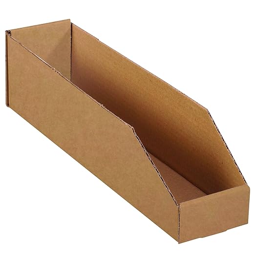 Partners Brand PBINBWZ418K Open Top Bin Boxes, 4" x 18" x 4 1/2", Kraft (Pack of 50)