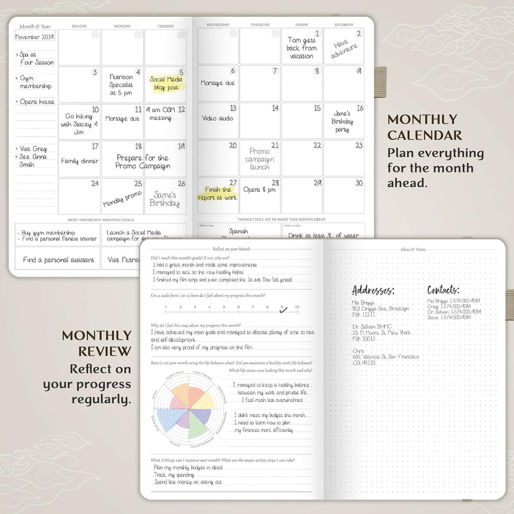 Legend Planner PRO – Deluxe Weekly & Monthly Life Planner to Increase Productivity and Hit Your Goals. Time Management Organizer Notebook – Undated – 7 x 10" Hardcover + Stickers – Seashell