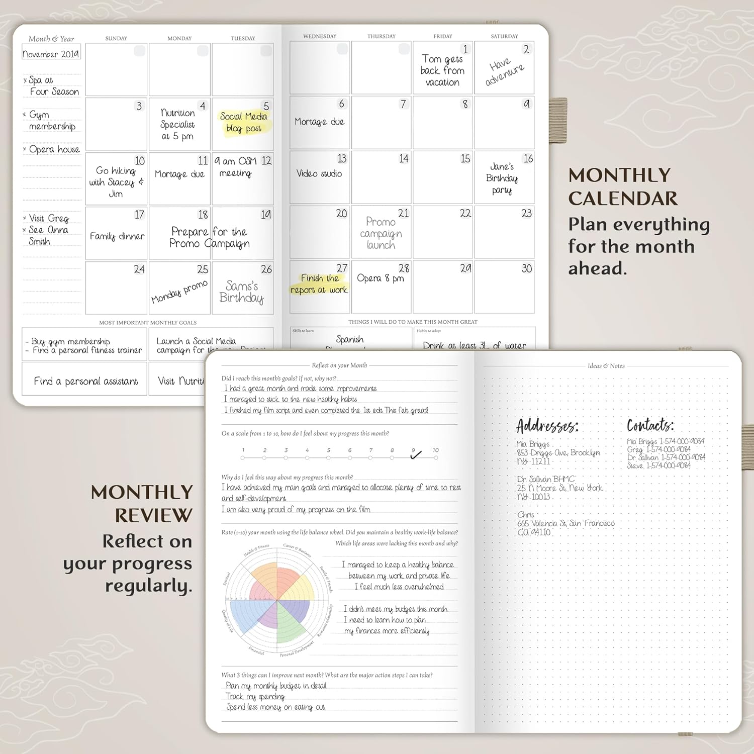 Legend Planner PRO – Deluxe Weekly & Monthly Life Planner to Increase Productivity and Hit Your Goals. Time Management Organizer Notebook – Undated – 7 x 10" Hardcover + Stickers – Seashell