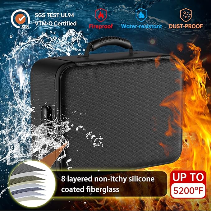DocSafe 5200°F Document Organizer with Lock,Upgraded Heat Insulated Fireproof＆Waterproof Box 8 Layers File Organizer,Portable Home Travel Safe Storage for Important Documents, Files and More