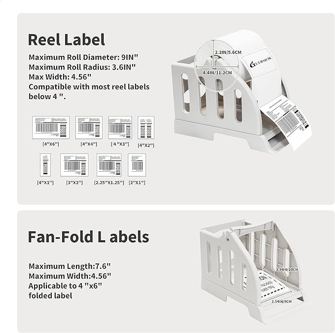 GUERMOK Thermal Label Holder for Rolls & Fan-Fold, Fragile Shipping Label, Label Stand Desktop Printer Holder-Home Office Accessory-Sticker Dispenser for Holographic Vinyl (White), 9 inches