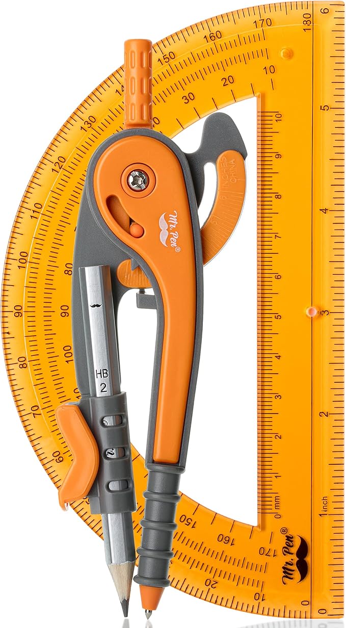 Mr. Pen- Compass and Protractor Set, Dark Orange, Compass Geometry Tool, Protractor and Compass Set, Compass Drawing Tool, Drawing Compass, Geometry Compass, Math Compass for Geometry