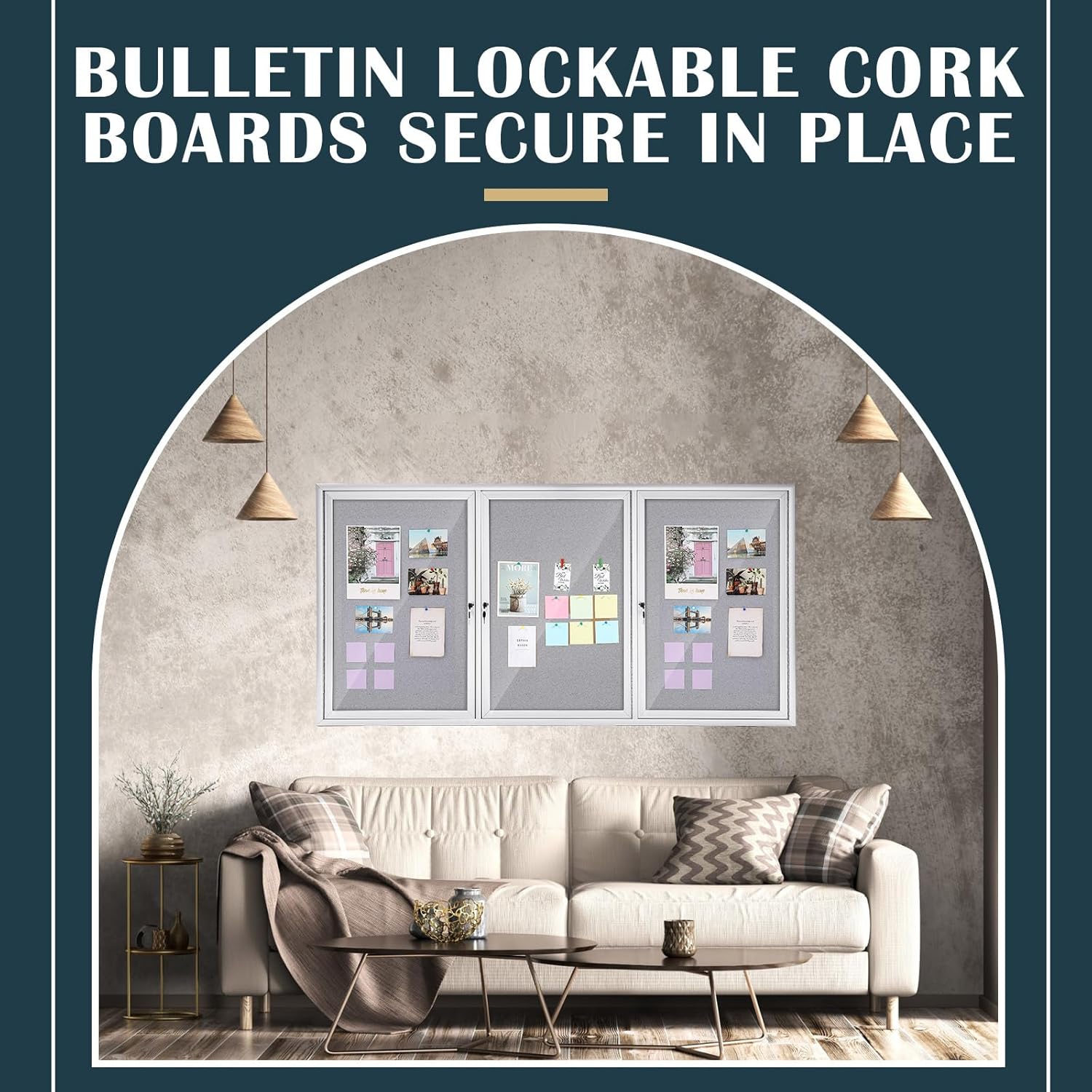 72" x 36" Enclosed Bulletin Board Outdoor 3 Door Weatherproof Tamper-Proof Enclosed Cork Board with Lock Aluminum Frame Display Case for Back to School, Office Commercial, 18xA4(Gray)