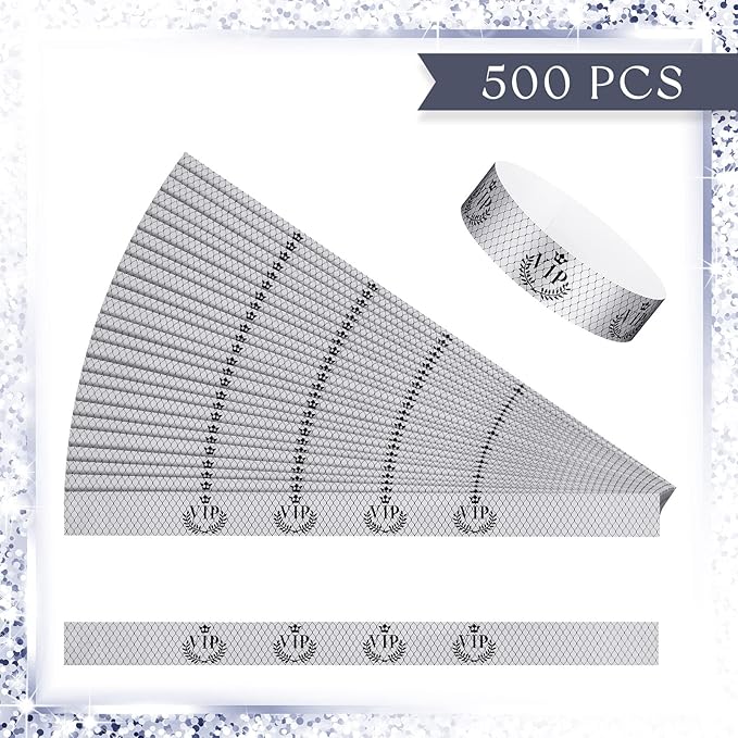 Jadive 500 Pieces Paper Wristbands VIP Plastic Waterproof Party Identification Wristbands Party Bracelets for Events Amusement Parks, Club, Concerts, Fairs, Festivals and Events(Silver)