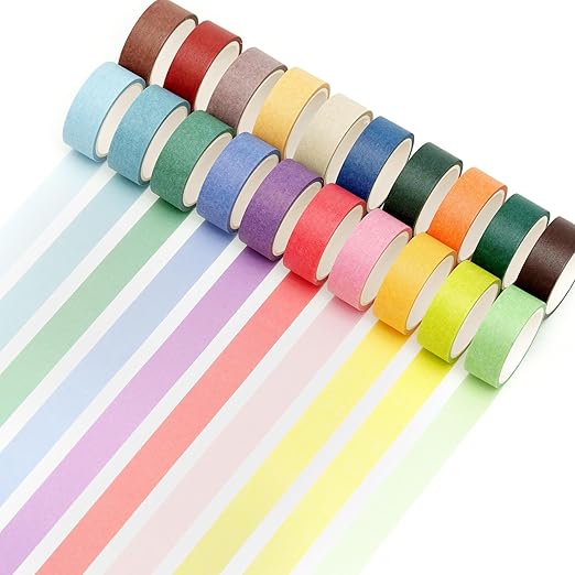 YUBBAEX 20 Rolls Solid Colors Washi Tape Set Pastel Colored Masking Rainbow Decorative Tapes, Designer's Selection