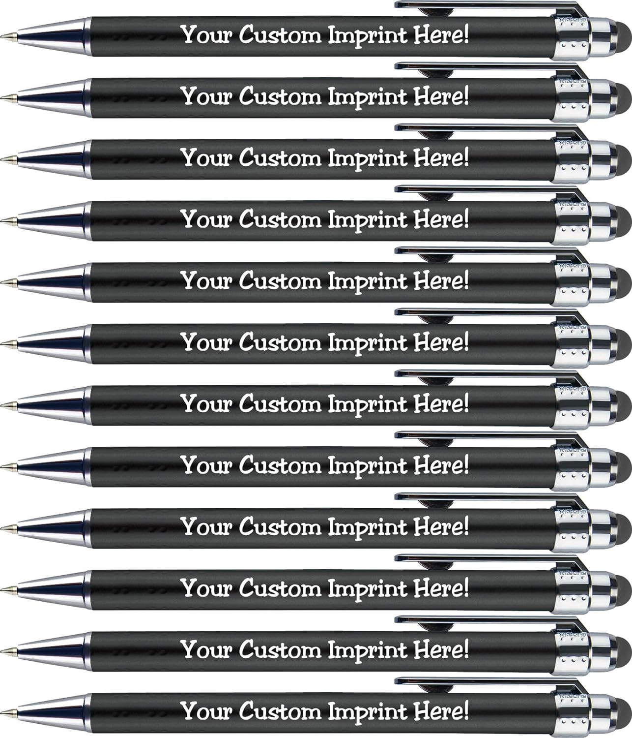 Personalized Pens with Stylus Tip -Bright Vibes- Click action - Custom - Black writing - Printed Name pens - Imprinted with Your Logo or Message - FREE PERSONALIZATION - 12 Pens/Box (Black)