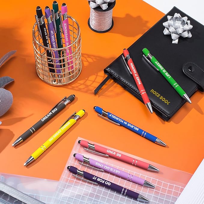 12 Pieces Motivational Inspirational Quotes Snarky Screen Touch Stylus Ballpoint Pens, Office Encouraging Scriptures, Black Ink