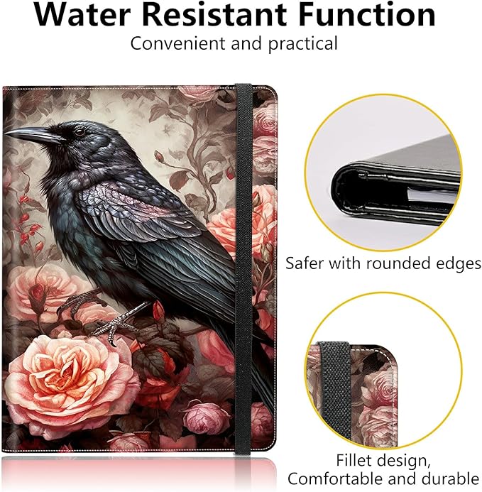 Bird and Roses Padfolio Folder with Clipboard,Portfolios Organizer Clipboards with Storage Clipboard Writing Pad PU Leather Conference Document Organizer with Business Card Holder