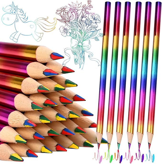 GOLDGE 40pcs Rainbow Pencils (NOT pre-sharpened), 4 Color in 1 Rainbow Colored Pencils for Kids, Art Supplies, Coloring Pencils, Gifts for Students