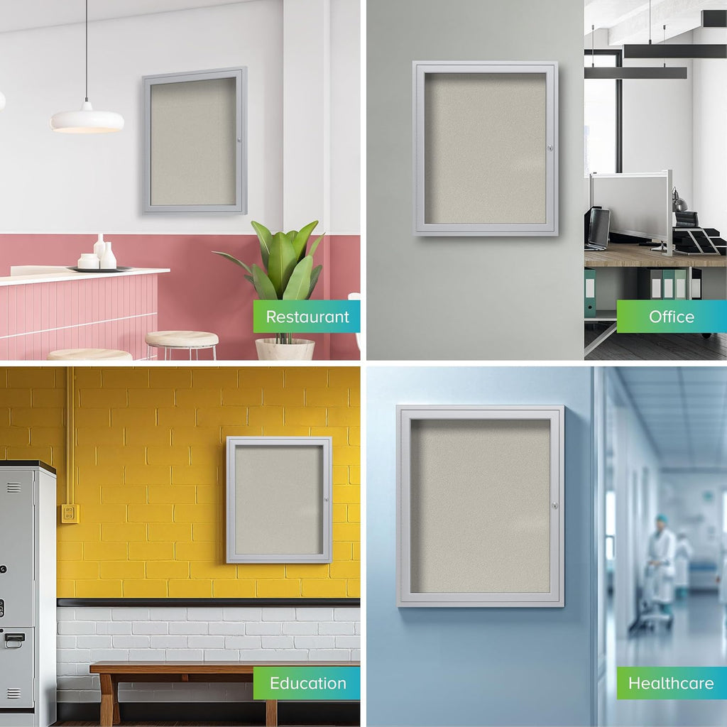 Ghent 36"x30" 1-Door Outdoor Enclosed Vinyl Bulletin Board, Shatter Resistant, with Lock, Satin Aluminum Frame - Ivory (PA13630VX-185), Made in the USA