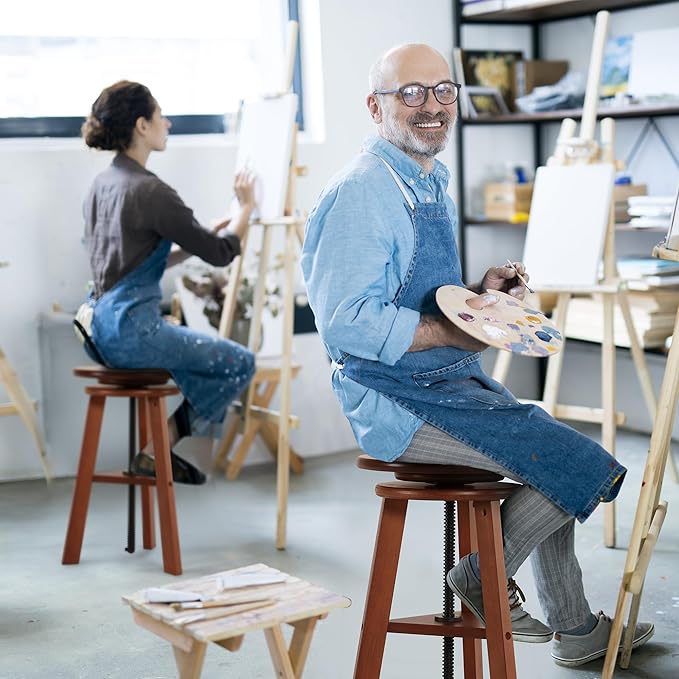 VISWIN 19"-26" H Wooden Adjustable Height Stool, Beech Wood Artist Stool for Drafting, Painting Stool for Artists, Adults, Wood Chair for ArtStudio, Bar, Kitchen, Home Use, Office