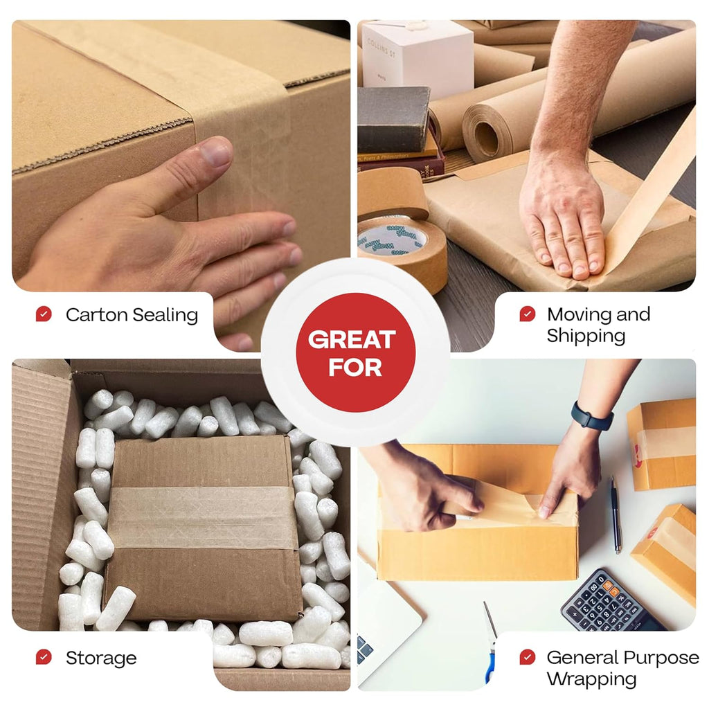 IDL Packaging 2.83" x 450 feet Reinforced Water-Activated Kraft Gummed Tape 30lb Thickness (Pack of 2) - Secure Paper Packing Tape for Secure Carton Sealing - Heavy-Duty for All Conditions, Brown