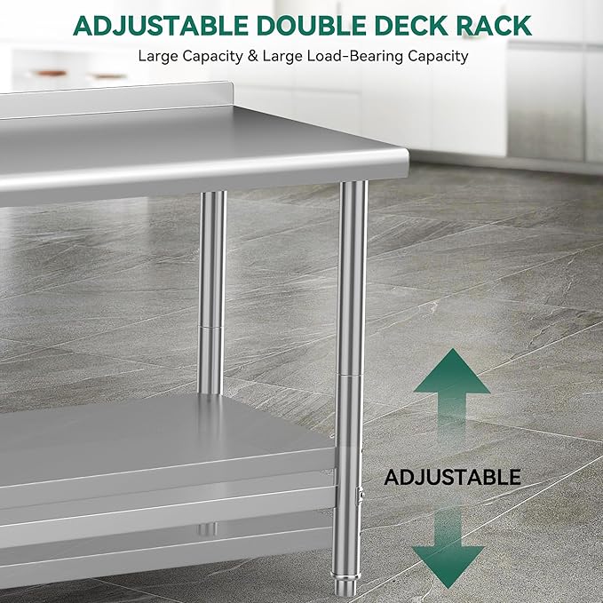 YITAHOME 36" x 24" Stainless Steel Table with Wheels for Prep & Work with Backsplash, NSF Metal Table Prep Table with Undershelf for Home Kitchen Restaurant Garage Warehouse