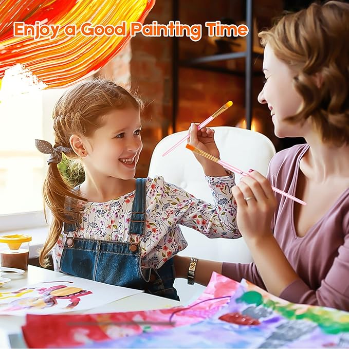 Soucolor Acrylic Paint Brushes Set, 40Pcs Round Pointed Tip Artist Paintbrushes for Acrylic Painting Oil Watercolor Rock Body Face Nail Art, Halloween Pumpkin Ceramic Crafts Supplies, Pink