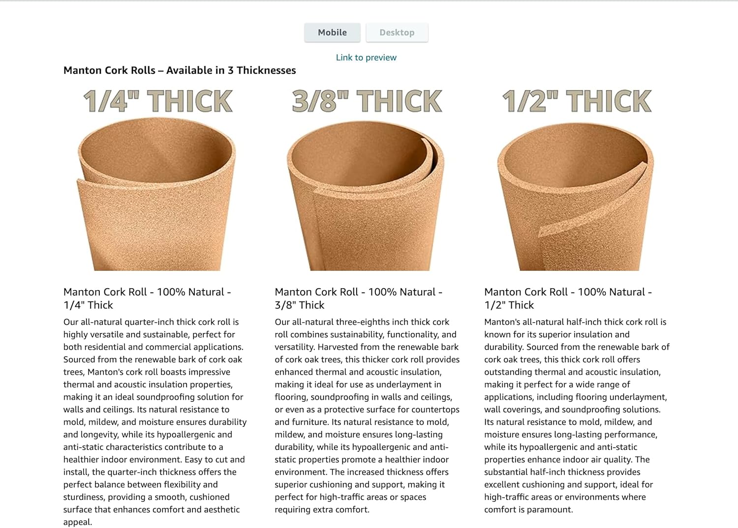 Manton Cork Premium Cork Roll - 4' x 25' x 3/8", 100% Natural Facing Grade Material for Bulletin Boards, Decorative Photo and Message Push Pin Displays - Perfect for Home, School, and Office