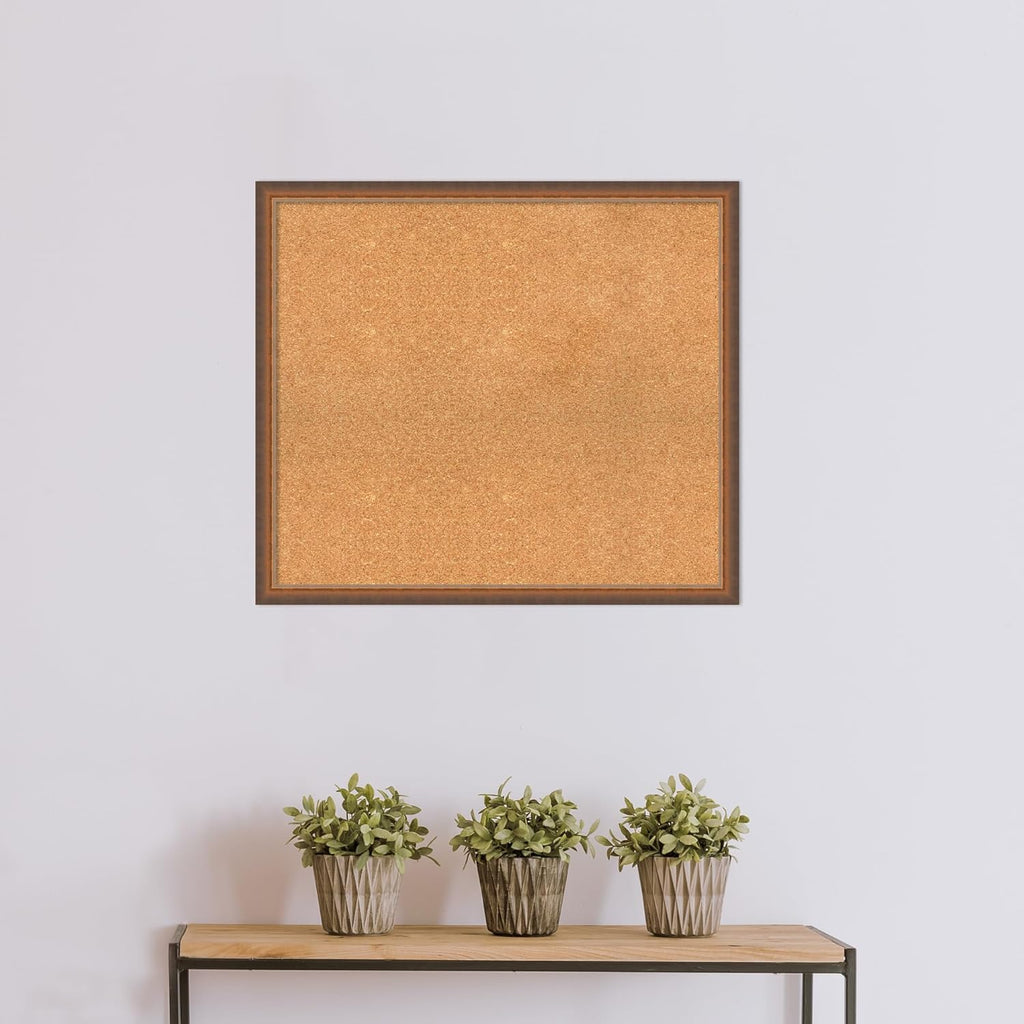 Amanti Art Natural Cork Board for Wall, 28x32 Vision Board with Bronze Frame, Large Corkboard Office Decor for Home Organization, Modern Corkboard Pinboard to Display Items for Home Organization in