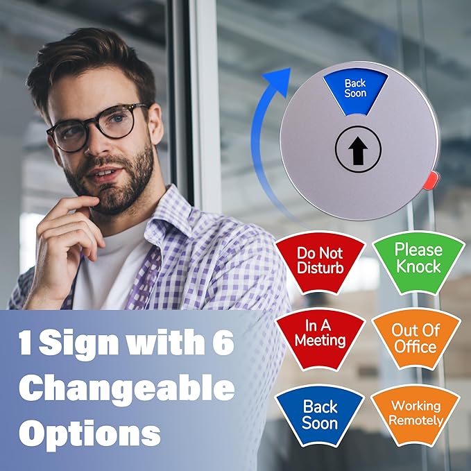 Out Of Office Sign for Door, 6 Options Status Private Sign, In a Meeting, Do Not Disturb, Working Remotely, In Out Sign Available and Away