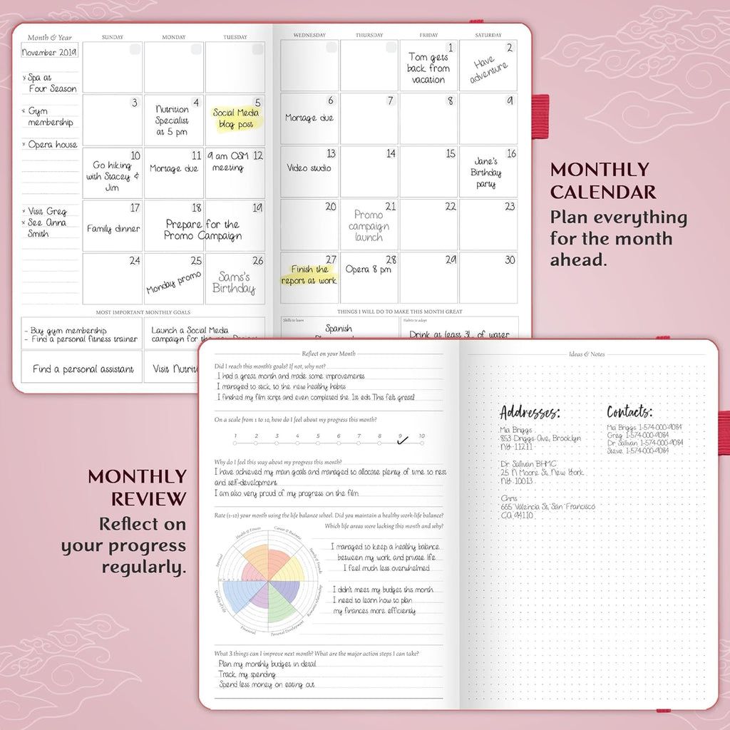 Legend Planner PRO – Deluxe Weekly & Monthly Life Planner to Increase Productivity and Hit Your Goals. Time Management Organizer Notebook – Undated – 7 x 10" Hardcover + Stickers – Hot Pink