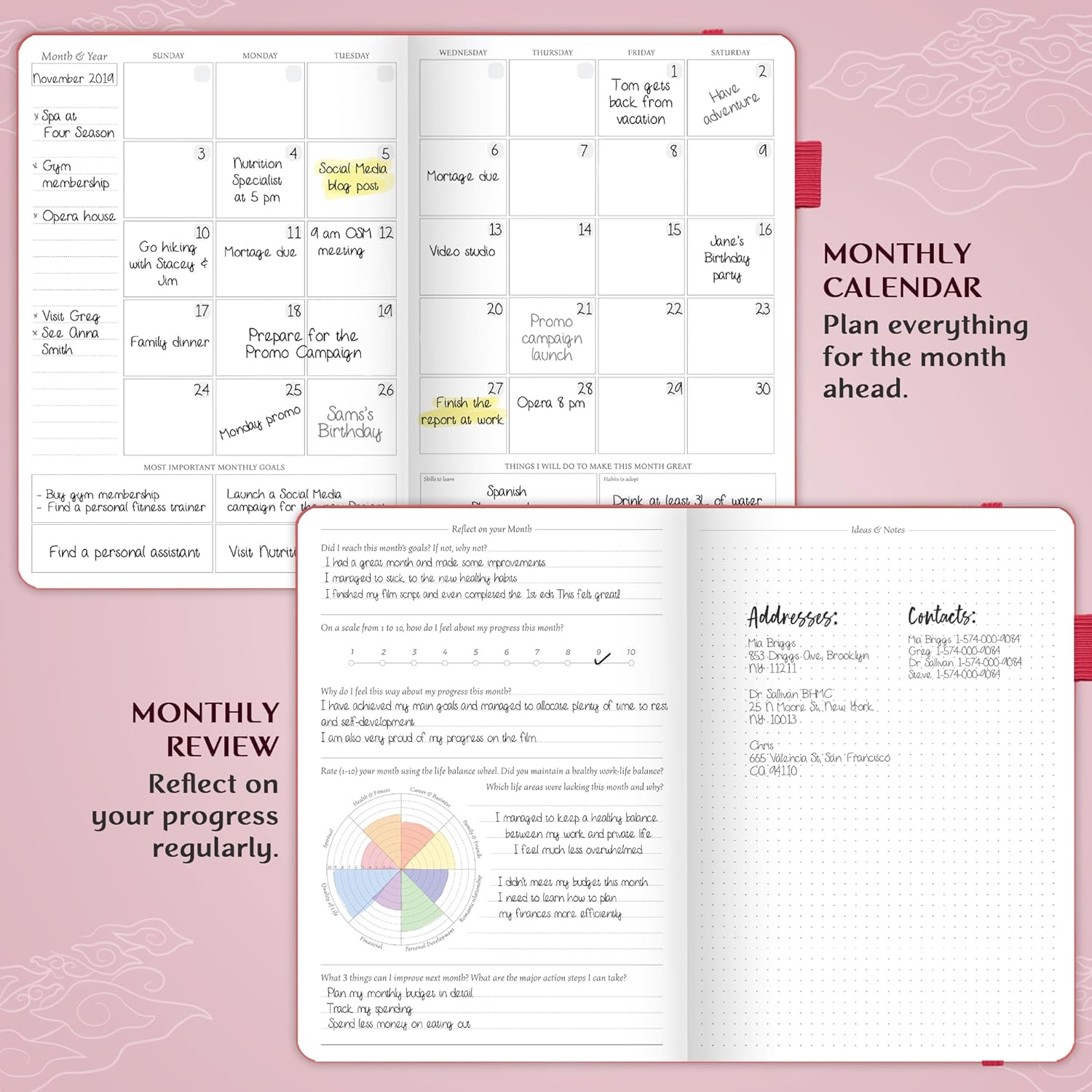 Legend Planner PRO – Deluxe Weekly & Monthly Life Planner to Increase Productivity and Hit Your Goals. Time Management Organizer Notebook – Undated – 7 x 10" Hardcover + Stickers – Hot Pink