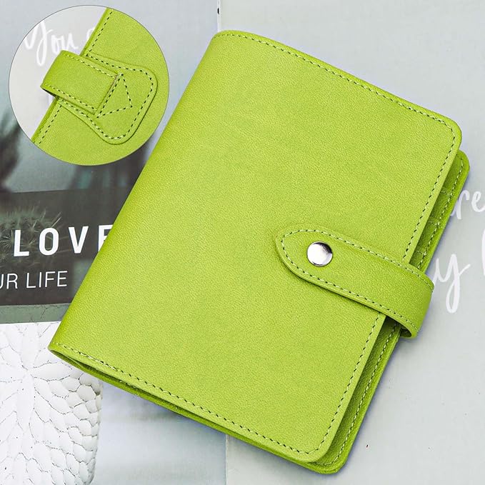 Mogoostry A7 Binder Cover Savings Binder Wallet Leather Binder Folder 6-Ring Refillable Notebook Binder Planner Cover Hardcover Budget Binder Organizer (Green)