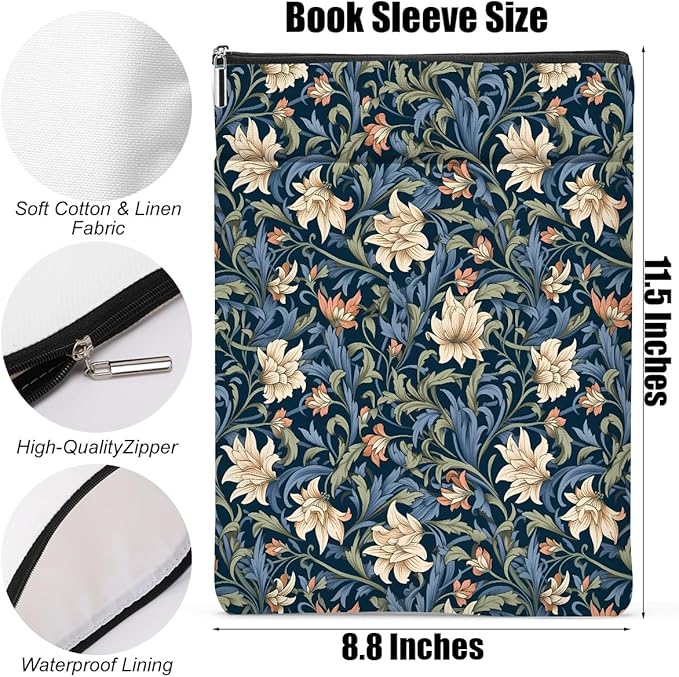 Botanical Book Sleeve, Classic Flower Book Covers for Paperbacks, Floral Book Pouch Book Protector, Book Lovers Gifts for Women Girls Grandma, Book Accessories Book Club Gifts Christmas Birthday Gifts